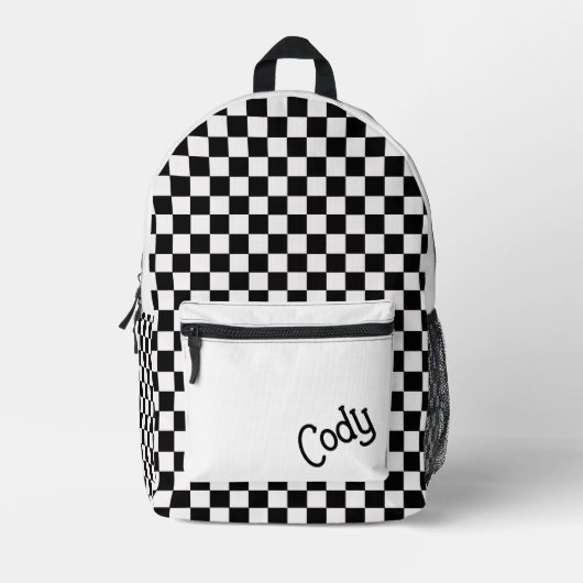Custom Black and White Checkered Bedruckter Rucksack (Vorderseite)
