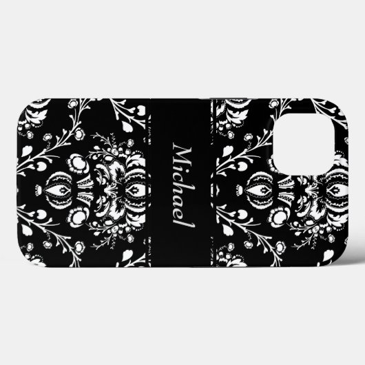 Custom Black and White Damask Case-Mate iPhone Hülle (Rückseite (Horizontal))