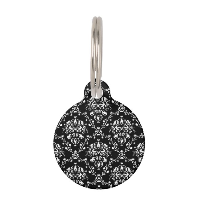 Custom Black and White Damask Haustiermarke (Vorderseite)