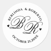 Custom black and white Monogram Wedding  love Runder Aufkleber (Vorderseite)