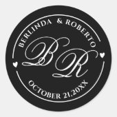 Custom black and white Monogram Wedding  love Runder Aufkleber (Vorderseite)