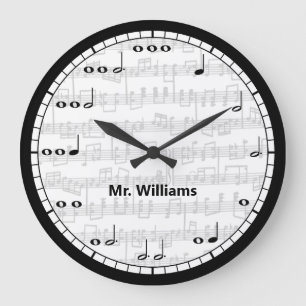 Custom Black and White Music Notes Round Clock Große Wanduhr