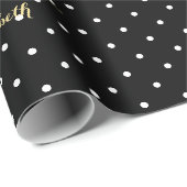 Custom Black and White Polka Dot Imitate Gold Scri Geschenkpapier (Rolleneckpunkt)