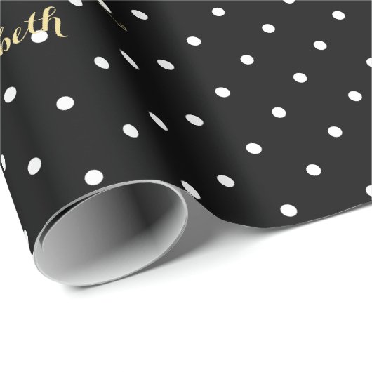 Custom Black and White Polka Dot Imitate Gold Scri Geschenkpapier (Rolleneckpunkt)