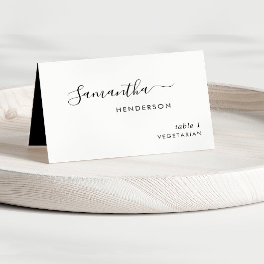 Custom Black and White, Script Wedding Platzkarten Tischnummer
