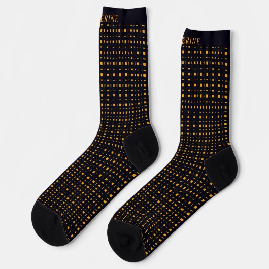 Custom Black and Yellow Orange Checkered Pattern Socken (Linkes Detail)