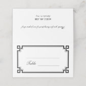 Custom Black Art Deco Border White Wedding Names Platzkarte (Außenseite Aufgefaltet)