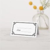Custom Black Art Deco Border White Wedding Names Platzkarte (Vorderseite)