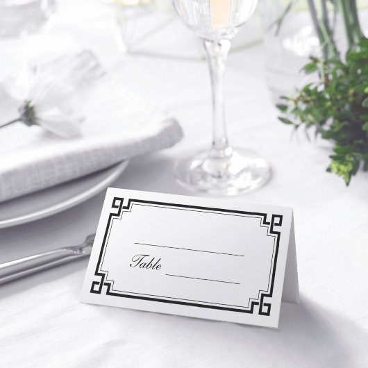 Custom Black Art Deco Border White Wedding Names Platzkarte