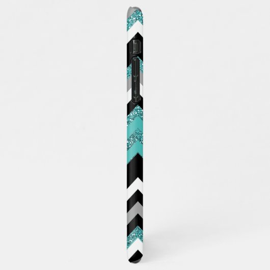 Custom Black Blue Türkise Silver Zigzag Muster iPhone Hülle (Linke Seite)