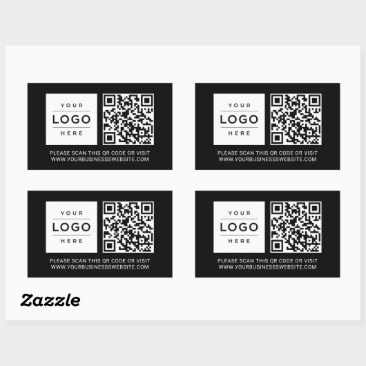 Custom Black Business Logo and Website QR Code Rechteckiger Aufkleber (Blatt)
