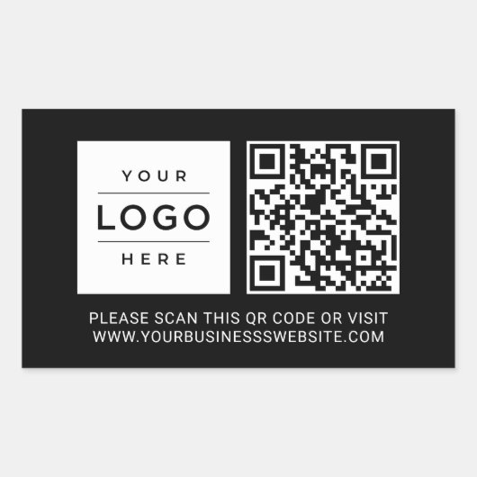 Custom Black Business Logo and Website QR Code Rechteckiger Aufkleber (Vorderseite)