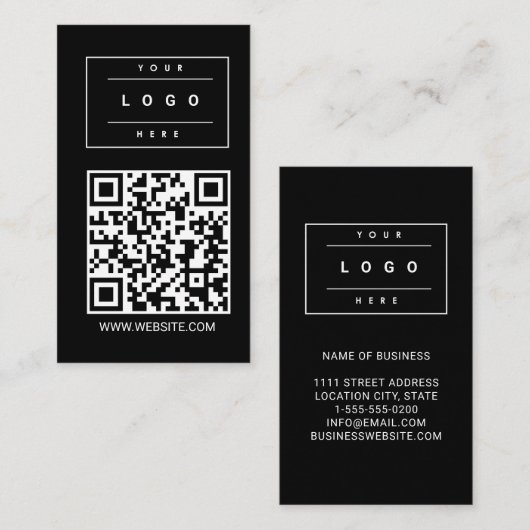 Custom Black Business Logo and Website QR Code Visitenkarte (Vorne/Hinten)