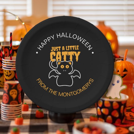 Custom Black Cat Bat Funny Quote Halloween-Party Pappteller