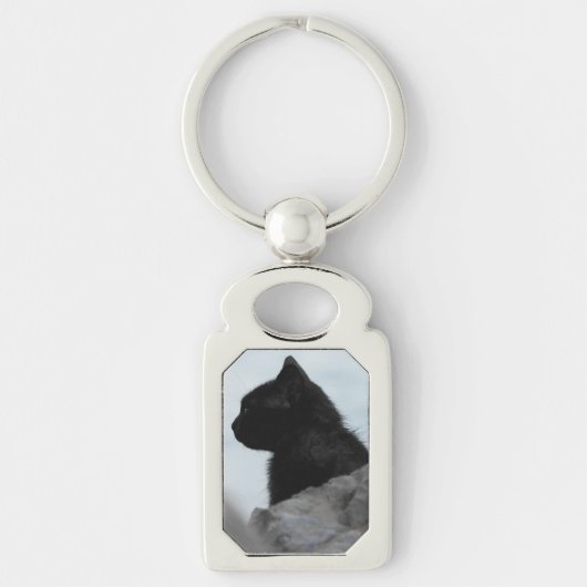 Custom Black Cat Foto Pet Lover Silver Schlüsselan Schlüsselanhänger (Vorderseite)