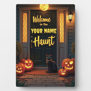Custom Black Cat & Full Moon Halloween Fotoplatte