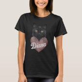 Custom Black Cat Heart T-Shirt – Personalized Name (Vorderseite)