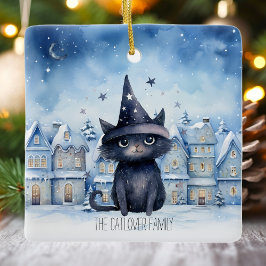 Custom Black Cat Winter Familie Weihnachtsfeiertag Keramikornament