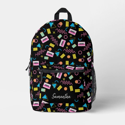 Custom Black Colorful Aachtties Retro Muster 80er Bedruckter Rucksack (Vorderseite)
