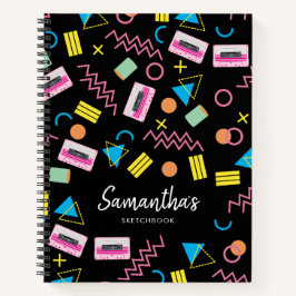 Custom Black Colorful Aachtties Retro Muster 80er  Notizblock