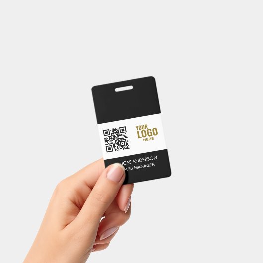 Custom Black Company Logo Name Title Bar Code Ausweis (Handheld)