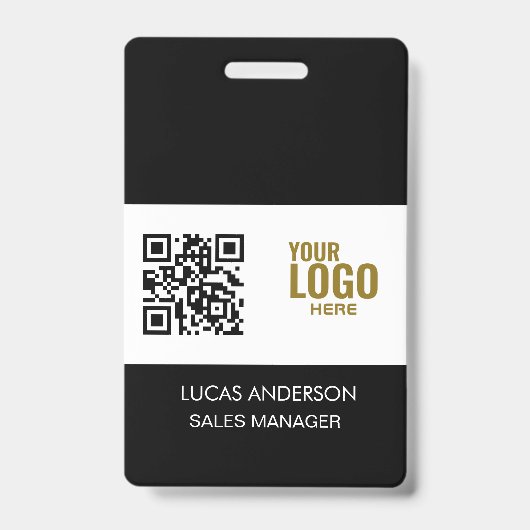 Custom Black Company Logo Name Title Bar Code Ausweis (Vorderseite)