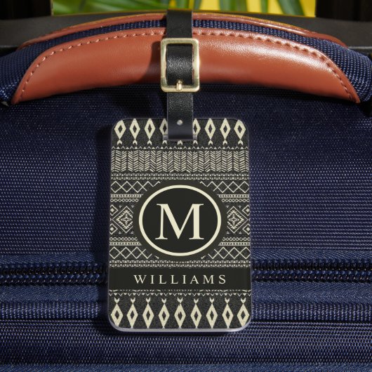 Custom Black Creme White Gray Aztec Muster Gepäckanhänger (Vorderseite Insitu 2)