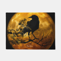 Custom Black Crow Halloween Moon Door Mat