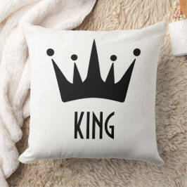 Custom Black Crown King Text White Throw Pillow Kissen