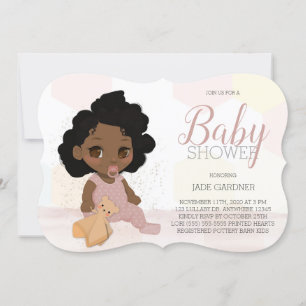 Custom Black Curly Hair Baby Shower Einladung 1
