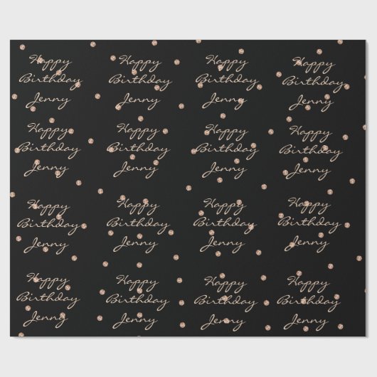 Custom Black Dots Rose Goldenes Kristall Swarovski Geschenkpapier (Flach)