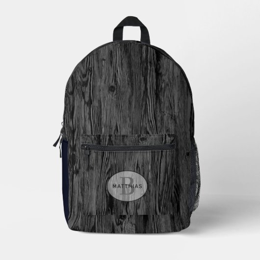 Custom Black Dunkel Medium Grau Holzkörnmuster Mus Bedruckter Rucksack (Vorderseite)