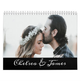 Custom Black Elegance Calligraphy Couple Foto Kalender