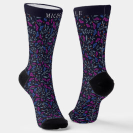 Custom Black Floral Dark Lila Blue Blumen Socken