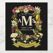 Custom Black Floral Wappen Beerdigung Weinetikett (Einzelnes Label)