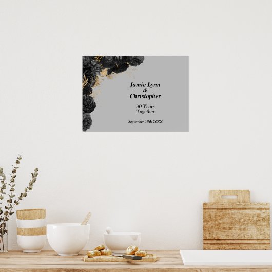 Custom Black Floral Wedding Anniversary Poster (Küche)