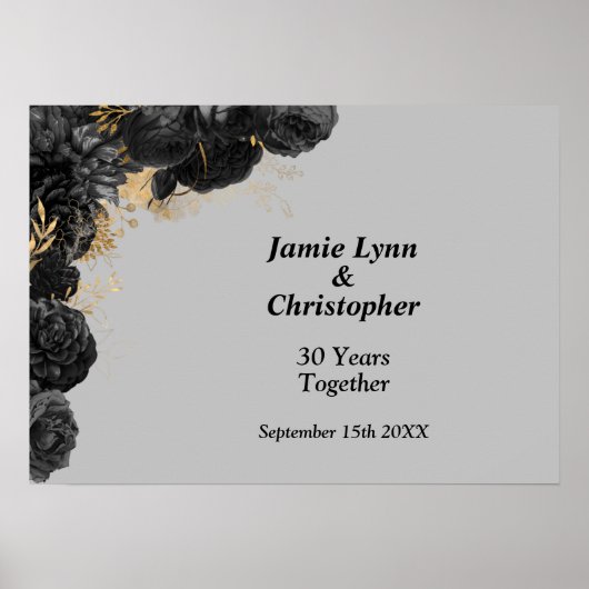 Custom Black Floral Wedding Anniversary Poster (Vorne)