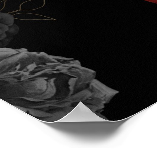 Custom Black Floral Wedding Anniversary Poster (Ecke)