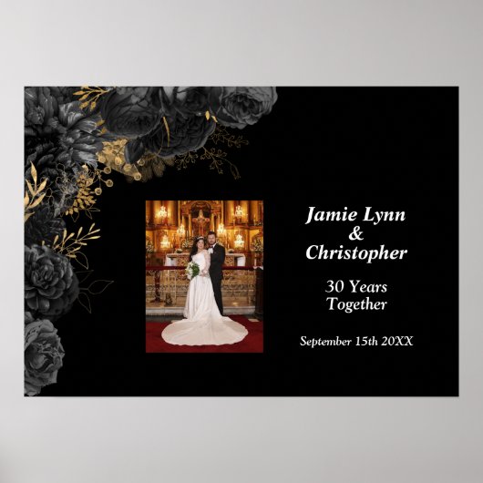 Custom Black Floral Wedding Anniversary Poster (Vorne)