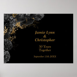Custom Black Floral Wedding Anniversary Poster