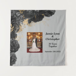 Custom Black Floral Wedding Anniversary Tapestory Wandteppich