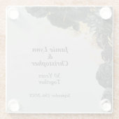 Custom Black Floral Wedding Jubiläum Glasuntersetzer (Rückseite)