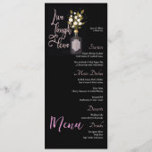 Custom Black Floral Wedding Menu mit Zitat Menükarte (Vorderseite)
