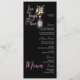 Custom Black Floral Wedding Menu mit Zitat Menükarte