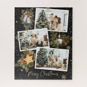 Custom Black Foto Collage Weihnachts Jigsaw Puzzle