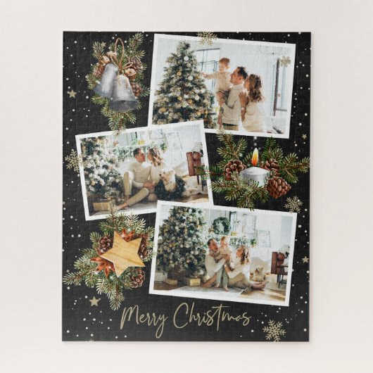 Custom Black Foto Collage Weihnachts Jigsaw Puzzle (Vertikal)
