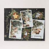 Custom Black Foto Collage Weihnachts Jigsaw Puzzle (Horizontal)