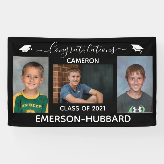 Custom Black Foto High School Abschluss Banner (Horizontal)