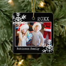 Custom Black Foto Ornament mit Schneeflocken