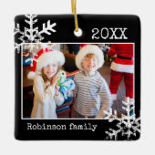 Custom Black Foto Ornament mit Schneeflocken (Vorderseite)